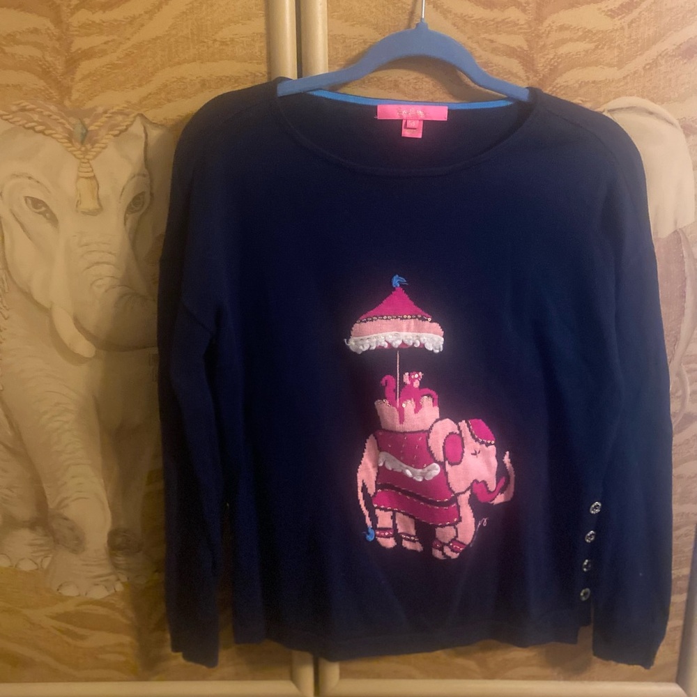 Lily Pulitzerer Elephant & Monkey Navy & Pink Sweater